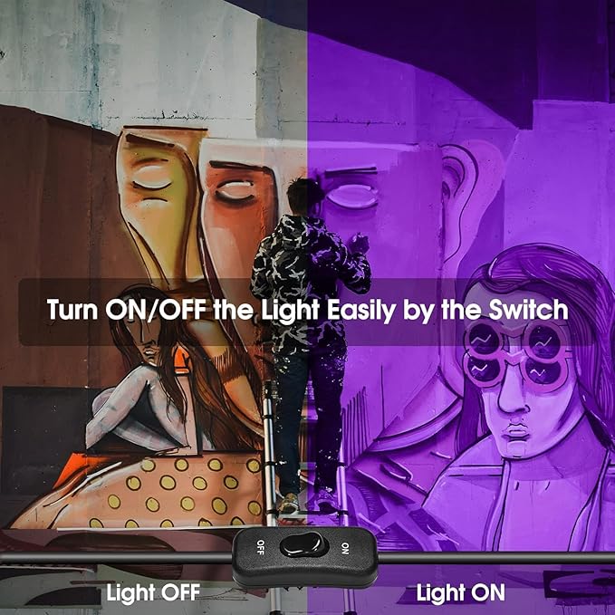 500W 2 Pack LED Black Light,Black Flood Light Outdoor with Plug and Switch, IP66 Waterproof 395nm to 405nm LED UV Blacklight Neon Glow for Glow Party, Halloween, Fluorescent Poster, Body Paint