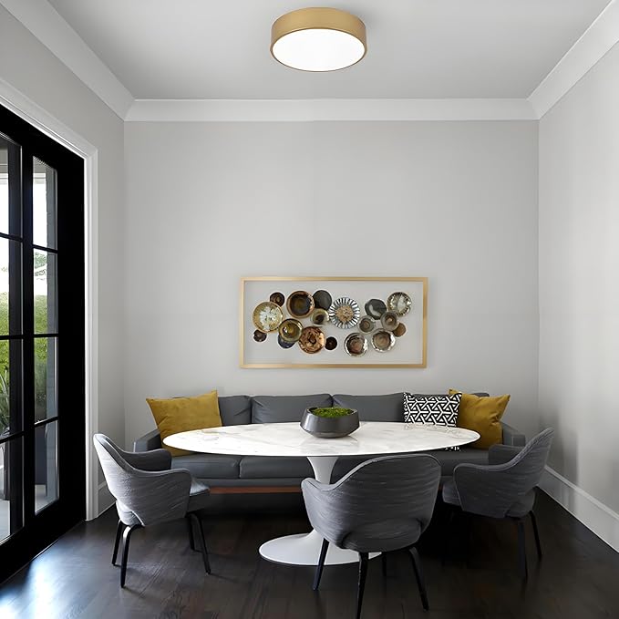 Modern Gold Flush Mount Ceiling Light, 2-Lights Round Ceiling Light, Minimalistic Ceiling Lamp Acrylic Shade Lighting Fixture for Bedroom Laundry Room Bathroom Hallway(11.8 Inch)