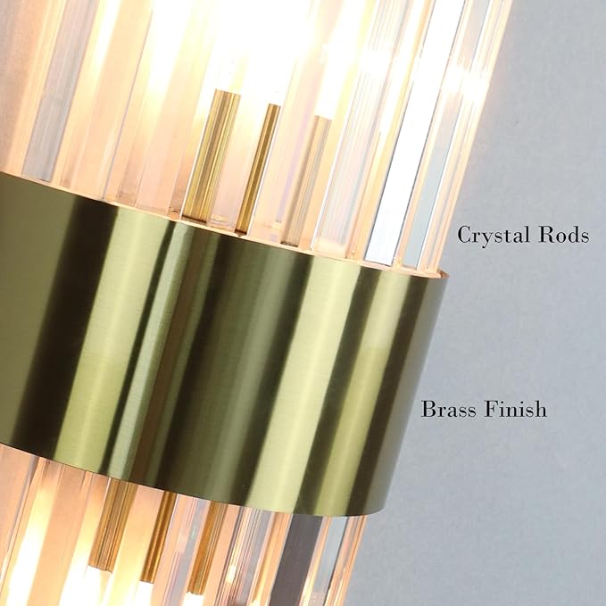 Gold Crystal Wall Sconce Set of 2, Modern Crystal Glass Sconces Lighting 2-Light Brass Glass Wall Light Fixtures for Bathroom Hallway Bedroom, 8-Inch