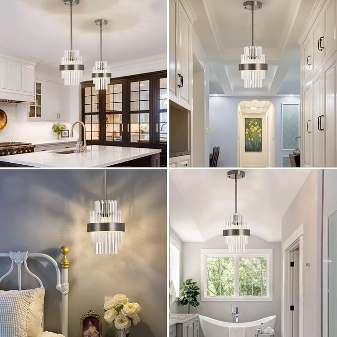 Modern Glass Pendant Light 7 Inch Brushed Nickel Island Light 2 Pack Ceiling Chandelier of Farmhouse Suitable for Pendant Lights Above Foyer, Hallway, Dining Table, and Washbasin