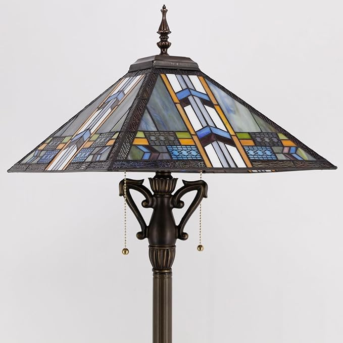 Tiffany Floor Lamp Blue Cloudy Mission Style Stained Glass Standing Reading Light 16X16X64 Inch