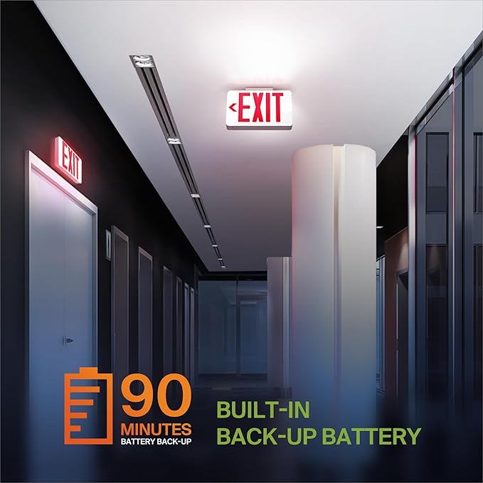 ASD LED Exit Sign with Battery Backup - UL 120/277V Double Face Emergency Exit Light for Business, Office Commercial Hardwired Damp Location Power Outage Lights, Red, 6 Pack
