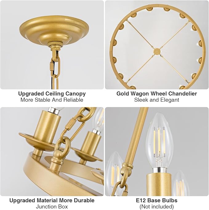 40in Gold Wagon Wheel Chandelier, 16 Light Farmhouse Large Chandelier Round Modern Rustic Industrial Adjustable Height for High Ceiling Living Room, Entryways, Foyer, Staircases, Dining Room