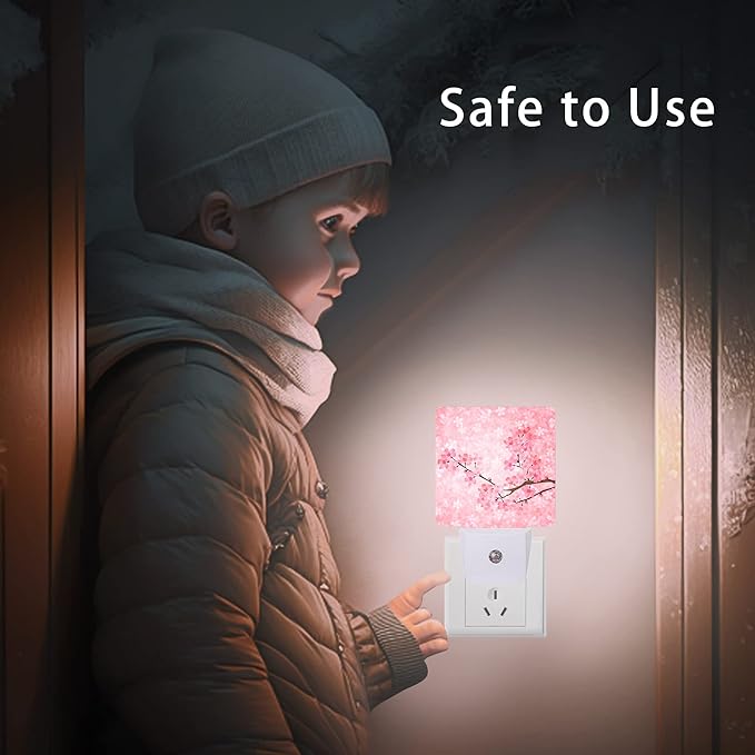 Cherry Blossoms Night Light,Spring Flower Night Lights Plug into Wall with Dusk to Dawn Light Sensors 0.5W Dim Night-Lights for Bedroom
