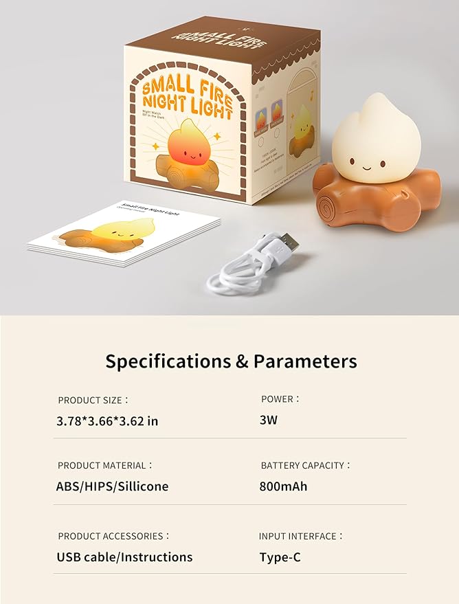 MASHI Table Decorations,Campfire Night Light,USB Rechargeable Flame Lamp,Silicone Cute Night Light for Kids, Dimmable Flameless Candles Light for Christmas Outdoor Indoor Decorative Lights