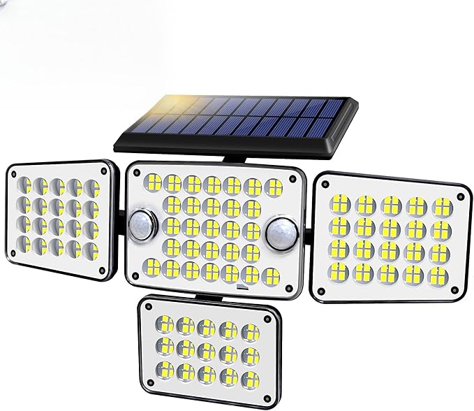 Solar Lights Outdoor 336 LED, Motion Sensor Security Wall Light with Remote, Split 4-Head Adjustable Design, 2400mAh Battery, Waterproof IP65 Garage, Driveway, Garden, Courtyard Lighting（1Pack