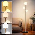 3 Globe Floor Lamps for Living Room, Mid Century Modern Standing Lamp with 3 Color Temperatures, Vintage Retro Tall Light with Frosted Glass Shades and LED Bulbs for Bedroom Office Corner (Gold)