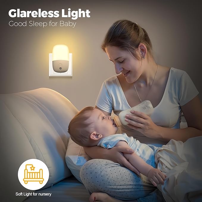 Night Lights Plug into Wall, Dimmable, with On Off Switch Led Night Light Plug in, Automatic Dusk to Dawn, 0.5W, 3000K Soft Warm, for Adults Kids Room Bedroom Bathroom Hallway Kitchen