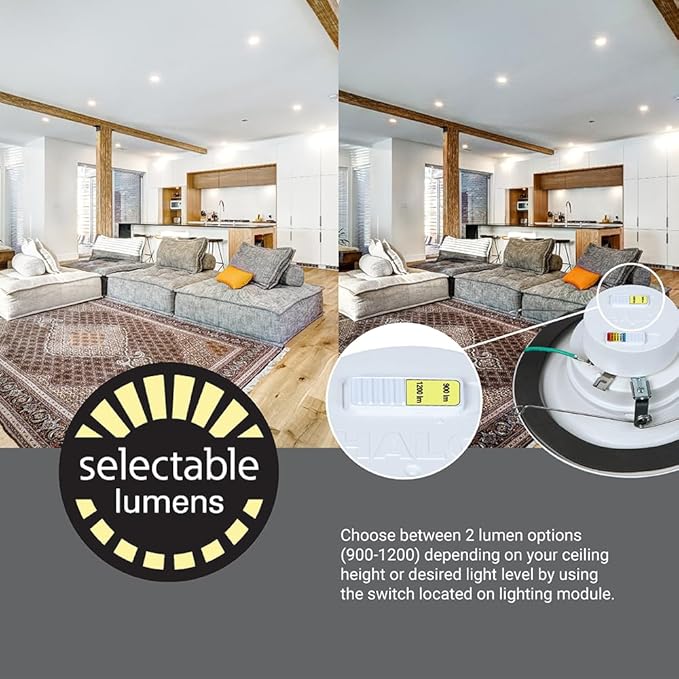 HALO 5/6 inch LED Recessed Light Retrofit Selectable CCT 2700K-5000K Dimmable Dim to Warm 900/1200 Lumens Wet Location Indoor Outdoor Ceiling Downlight RL56LS9FSD2W1EWH