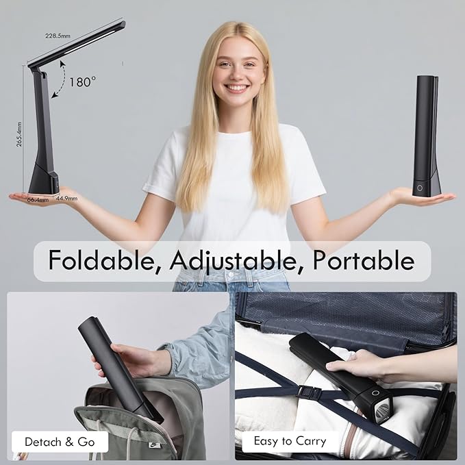 WILIT Rechargeable LED Desk Lamp for Office Home, Cordless Reading Lamp Table Lamp with 3 Colors Dimmble Stepless, Eye-Caring Desk Light Touch Control for Bedroom Bedside Study, with Adapter