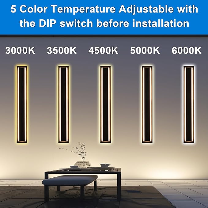 MELUCEE Modern 40" Linear Led Exterior Wall Light 30W 5 Color Dimmable Wall Sconces Set of 2, IP65 Waterproof Long Outdoor Garage Lights Black Patio Light Fixture Outside Lights for house, 3000K-6000K