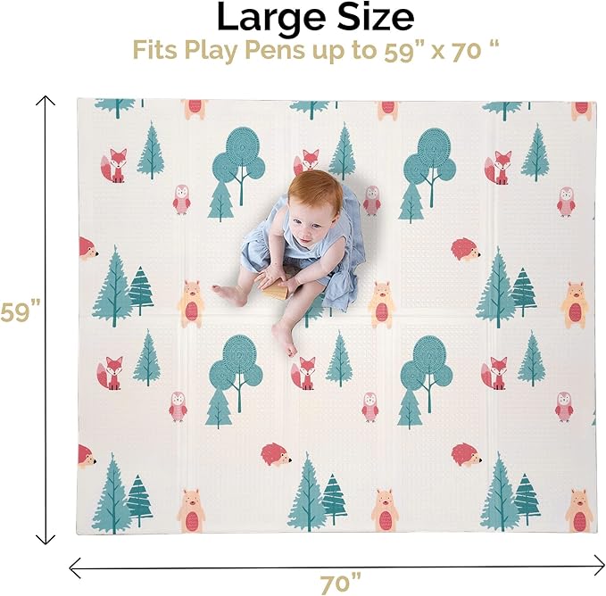 JumpOff Jo Baby Play Mat - Large Folding Foam Play Mat for Infants, Babies, Toddlers, Waterproof, Double-Sided (70" x 59")