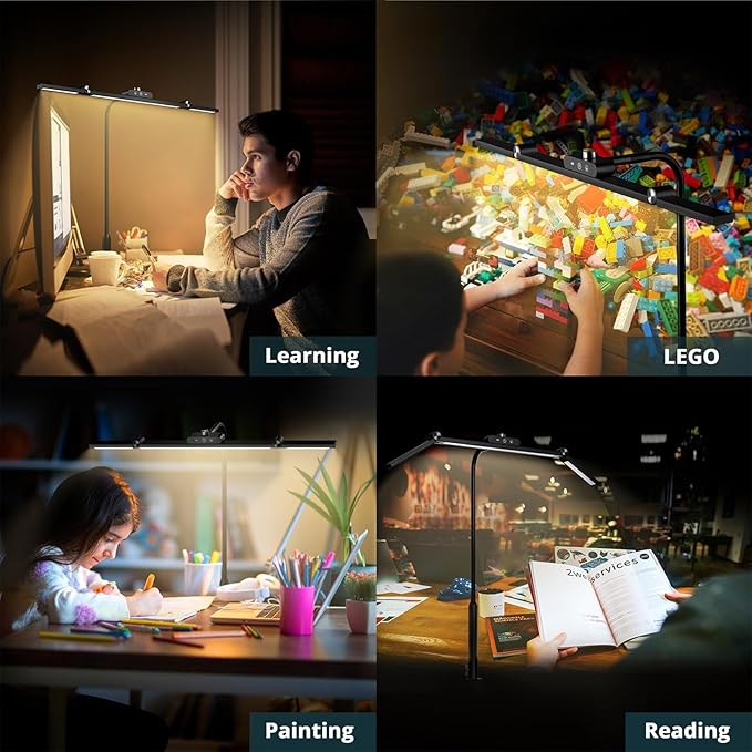 LED Desk Lamp with Clamp, 24W Architect Light, Auto-Dimming, Stepless Brightness Control, Atmosphere Lighting for Home Office