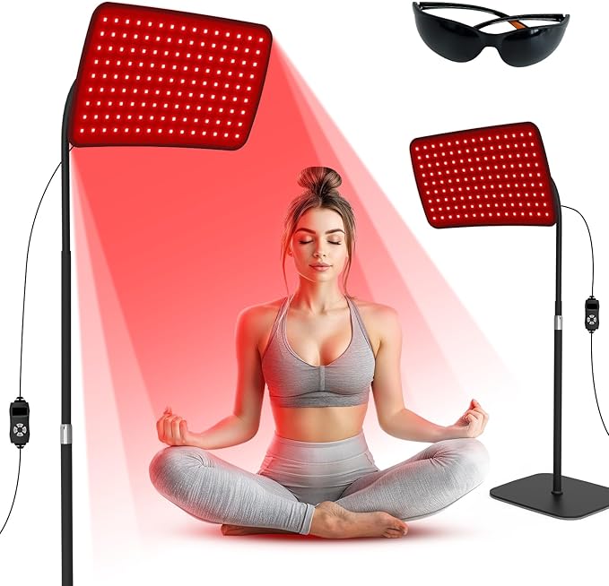 Red Light Therapy for Face and Body, 660nm Red Light Therapy and 850nm Infrared Light Therapy Lamp with Adjustable Stand