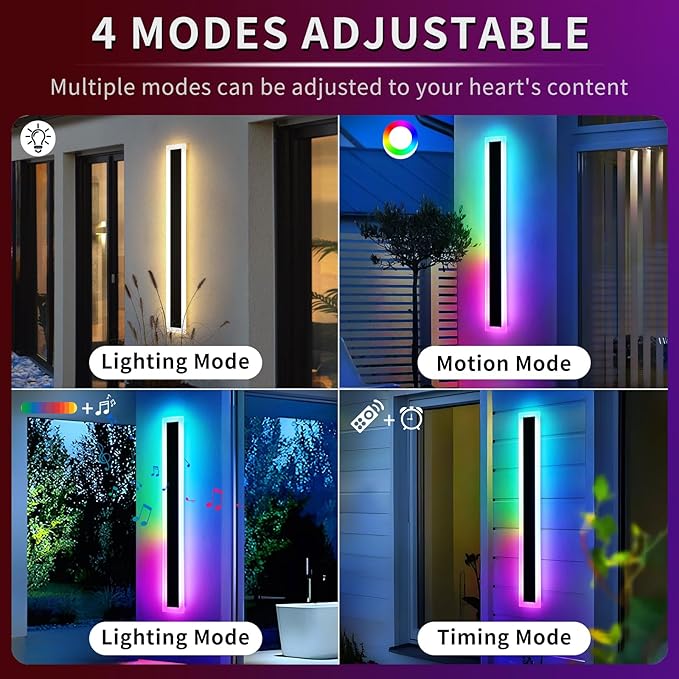 Mikeru Upgraded Widened RGB Long LED Wall Lights, 2Pack 23.6inch Outdoor Sconces RGB/Warm/White Dimmable Outdoor Wall Lights Exterior Front Porch Light Ip65 Waterproof Wall Sconce with Remote Control