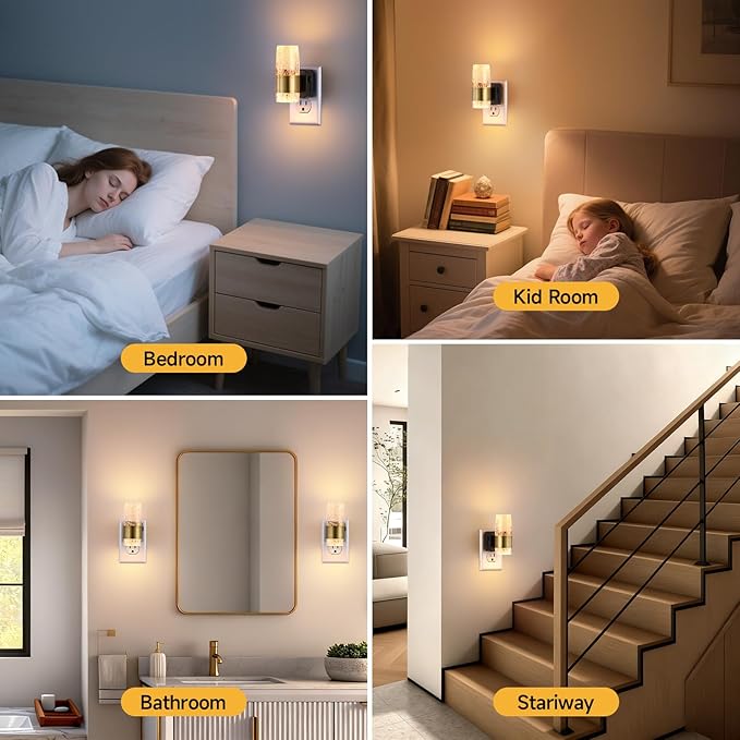 Night Lights Plug into Wall,Dimmable LED Night Light with Dusk to Dawn Sensor Auto On/Off,1-Pack,3000K Warm White,Acrylic Modern Sconce for Hallway, Bathroom, Bedroom
