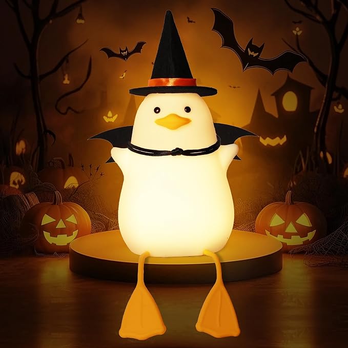 Attivolife Duck Night Light for Kids, LED Bedside Table Silicone Lamp, Timer Dimmable Animal Magician Touch Control Nursery Portable, Halloween Birthday Gift for Boy Girl (Bat Wing)