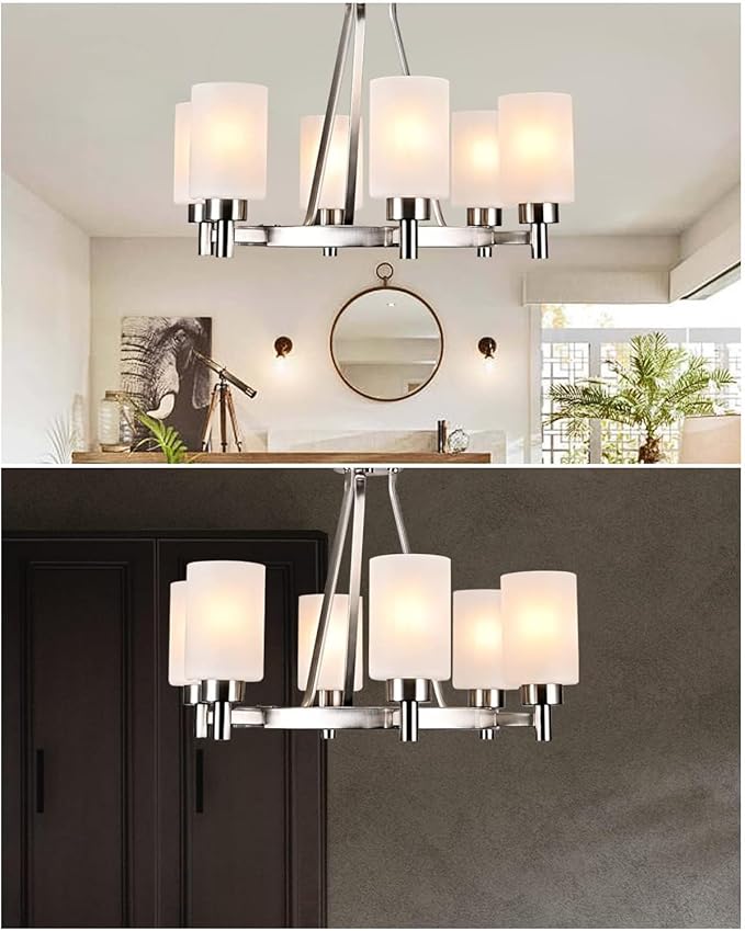 Piano 8- Pack White Frosted Glass Light Shade，Glass Lamp Shade Replacements for Light Fixtures，Cylinder Globe Glass Shades Covers for Pendant Lights Chandeliers Wall Sconces Bath Vanity Lights