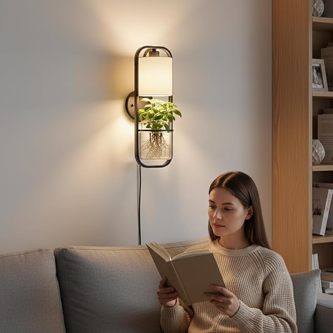Hydroponic Planter Lamp with Grow Light, Modern Glass Table Light for Indoor Plants, LED Lamps, Home Office Desk Decor, Gift for Plant Lovers