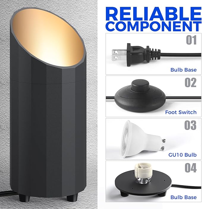 Barrina Uplighting Indoor Spotlight, 2 in 1 Detachable Up Lights Indoor Floor Can Light with 3000K GU10 Bulb, LED Spot Lights for Plant Picture Home, 6.56FT Plug Cord & Foot Switch,2 Packs