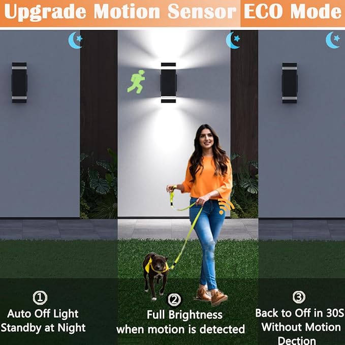 Motion Sensor Outdoor Wall Lights, Dusk to Dawn Exterior Light Fixtures with 3 Lighting Modes,Up and Down Porch Lights 5000K Daylight, Waterproof Modern Wall Sconce for House, Patio, Garage