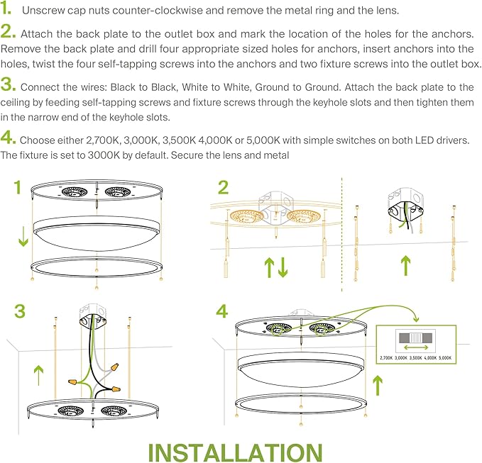 ASD LED 32" Oval Flush Mount Lighting, Close to Ceiling Light Fixture | 5CCT, Dimmable, ETL Listed | 50W 3960LM 2700-5000K 120V | Low Profile Double Ring Lamp | Black