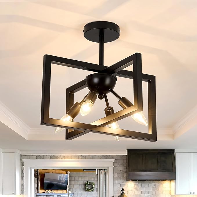 ZGLAOJT 4-Lights Ceiling Light Fixture Modern Black Semi Flush Mount Ceiling Lighting Matte Chandelier for Bedroom Kitchen Foyer Hallway Living Room Farmhouse