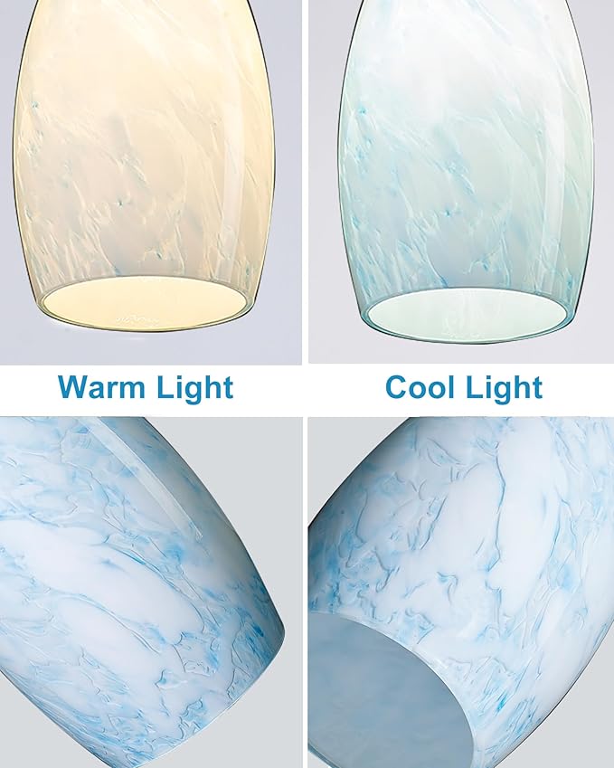 Oval Glass Pendant Lamp Shade Only Art Glass Light Covers for Kitchen Island Pendant Light Fixtures Replacement Shade for Mini Pendant Light (Blue cloud)