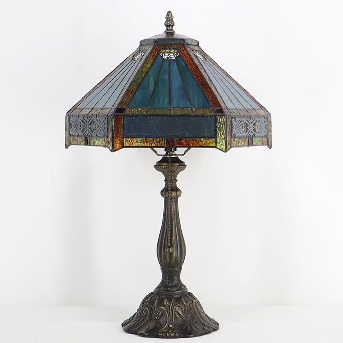 Tiffany Style Lamp Stained Glass Table Lamp Memory Sympathy Desk Reading Light 12X19 Inch (Hexagon Mission Style)