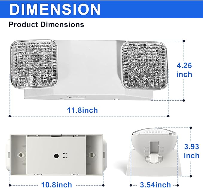 LED Emergency Lights with Battery Backup, Two Adjustable Heads Hardwired Emergency Exit Lighting Fixtures, US Standard Commercial Emergency Lights UL Listed, AC 120/277V for Business Office (1 Pack)