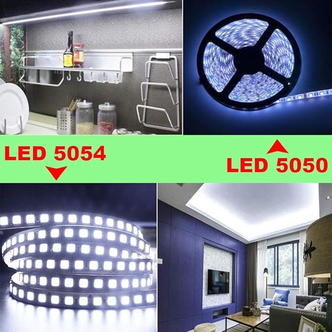 LED Light Strip, 16.4ft 600 Units SMD 5054 LEDs(5050 Upgraded), 16000LM Cold White 6500K 12V DC Waterproof IP65 Light Strips, LED Ribbon, DIY Christmas Home Kitchen Indoor Party Decoration