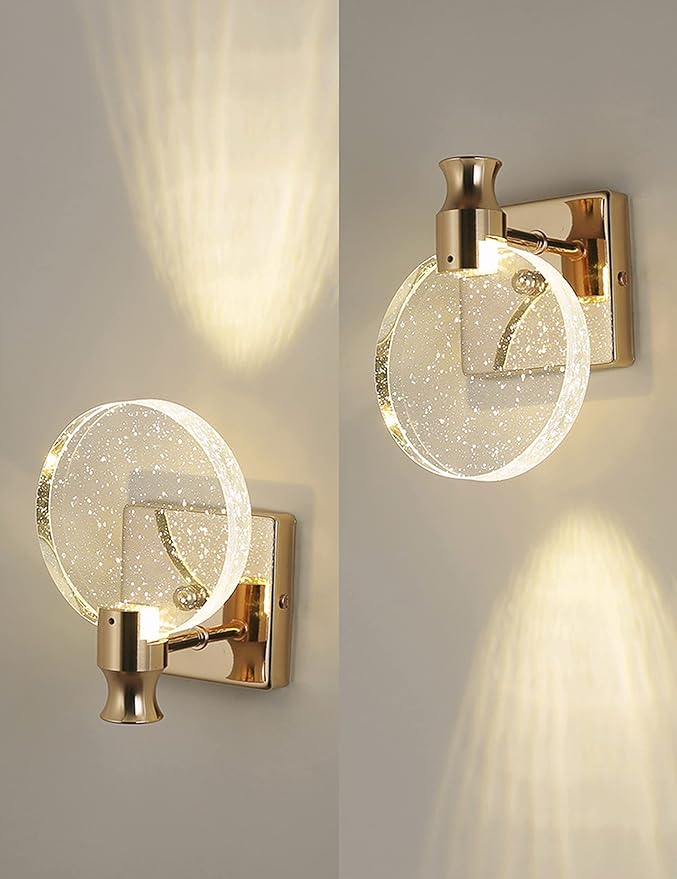 Aomesinc Crystal Wall Sconce Nordic Style LED Wall Lamps Simple Creative Lights for Living Room Bedroom Bedside Dresser Bathroom Corridor(A,Golden,Small)