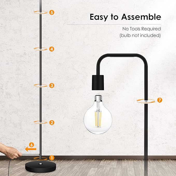 BoostArea Floor Lamp, Industrial Floor Lamp, 63 Inch Standing Lamp, E26 Socket, On/Off Footswitch, Whole Metal, ETL Listed, Modern Small Lamp for Bedroom, Living Room, Minimalist, Vintage, Mid Century