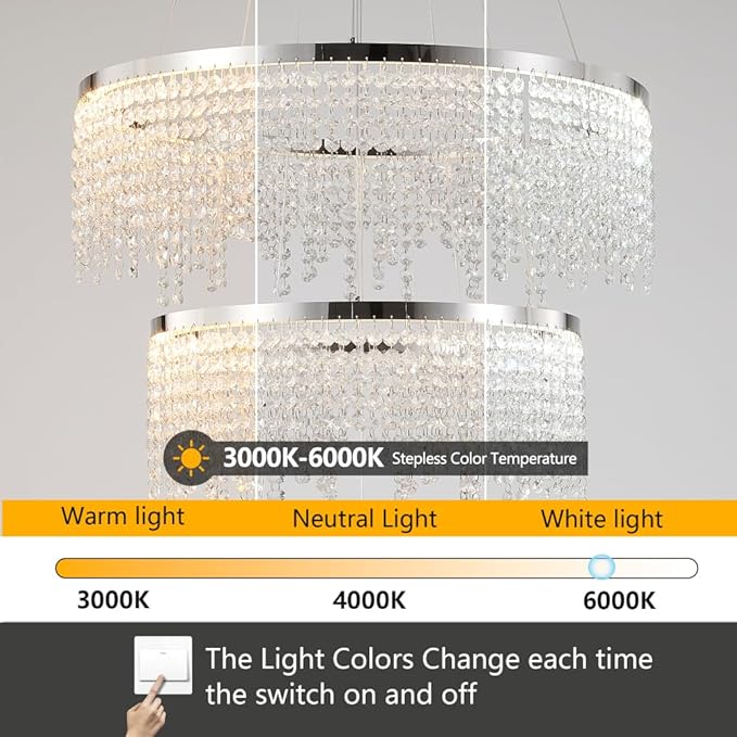 3 Tier LED Modern Ceiling Light Fixture, Home Decor LED Round Crystal Chandeliers, Adjustable Color Temperature Chandelier for Living Room, Dining Room, Bedroom