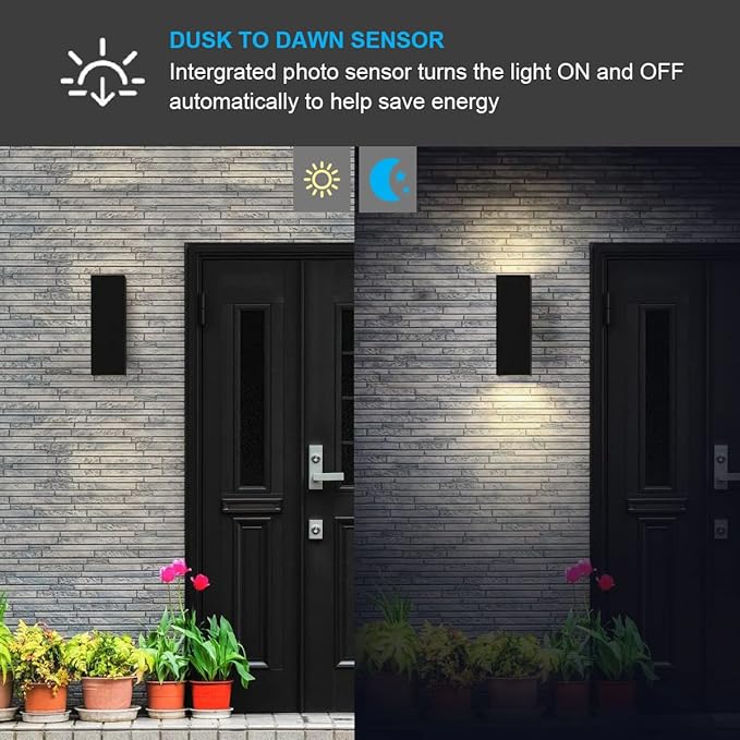 Up Down Outdoor Wall Lights, Dusk to Dawn Outdoor Lighting Fixtures Wall Mount, Matte Black Front Porch Light, Outdoor Wall Lantern for Patio, Garage, Front Door - ETL Listed
