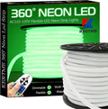 360° Neon Led Type AC 110-120V 360 Degree NEON LED Light Strip, Flexible/Waterproof/Dimmable/Multi-Modes LED Rope Light + Remote for Home/Garden/Building Decor (16.4ft/5m, Green)