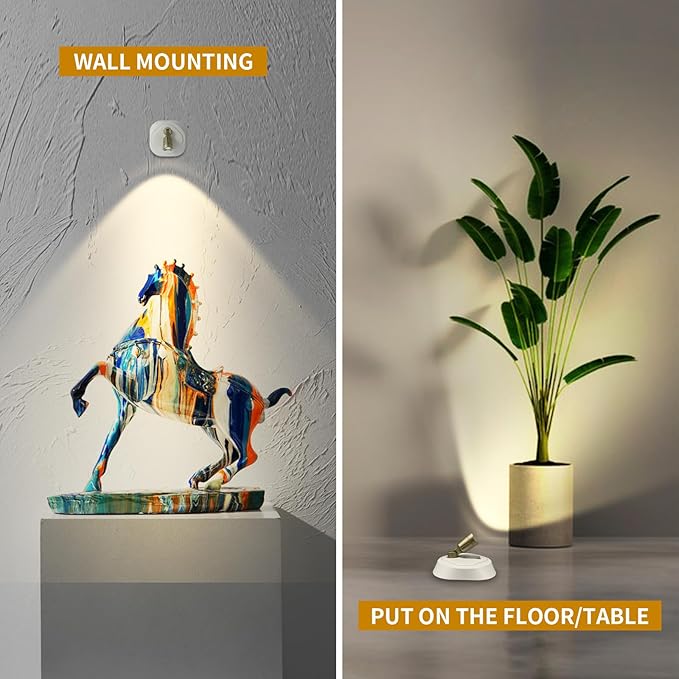 LEASTYLE LED Wireless Spotlights with Remote Rechargeable Up Lights Indoor with 3000K/4000K/6000K Battery Operated Lights with Timer Dimmable Accent Light Uplighting for Plant,White+Gold,2 Pack