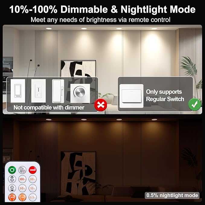 Recessed Lighting 4 Inch Black Color Changing Canless LED Recessed Ceiling Light with Junction Box,12W 1080LM LED Downlight Dimmable by Remote Control, Memory, 3 Modes, Delayed Light Off, 1Pack