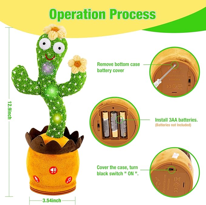 Ayeboovi Dancing Talking Cactus Baby Toy, Mimicking Recording Toy Repeats What You Say (Volume Adjustable Flowering Cactus)