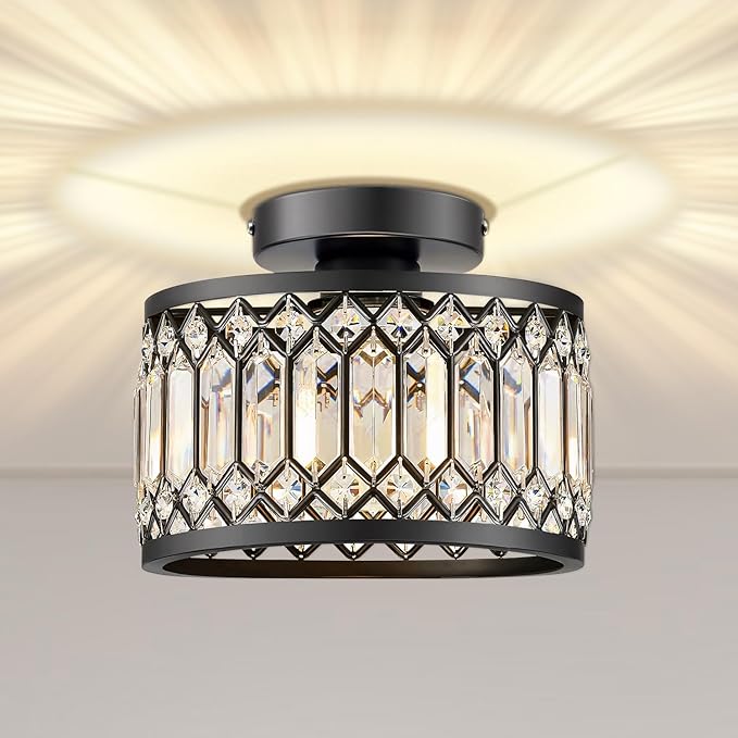 Crystal Ceiling Light Fixture, Modern Semi Flush Mount Ceiling Light, Crystal Chandelier for Kitchen Bedroom Hallway Bathroom Entryway, 1 Light, 9 inch