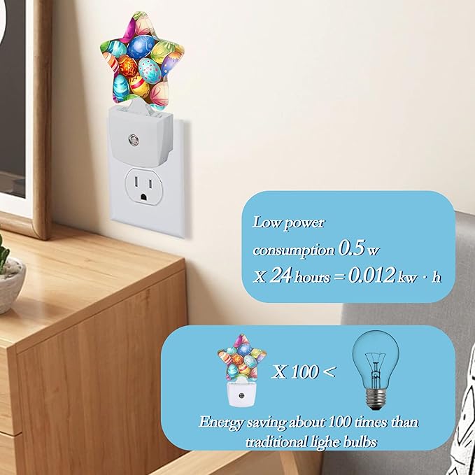 Easter Colorful Eggs Night Light,Plug-in Wall Led Night Lights Decor for Boys Girls Room,Dusk to Dawn Sensor Wall Lamp for Bedroom/Bathroom/Hallway,0.5w