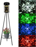 Solar Floor Lamps Outdoor RGB Butterfly Projection Metal Cordless Floor Lamp with Plant Stand,42.48 Inch Waterproof Decorative Garden,Patio,Porch,Yard,Path,Light,Black