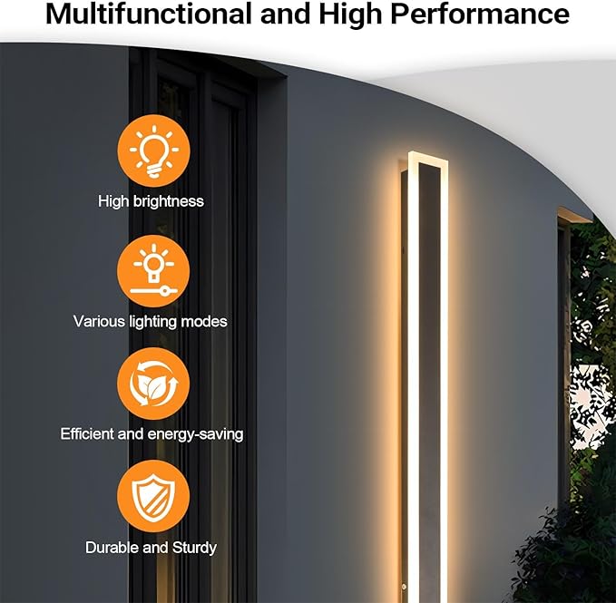 2 Pack 23.6In Outdoor Wall Sconces Black Modern Exterior Wall Light Fixtures for House 3CCT Dimmable IP65 Waterproof Long Outside Wall Light for Garage, Doorway, Patio, Stairway