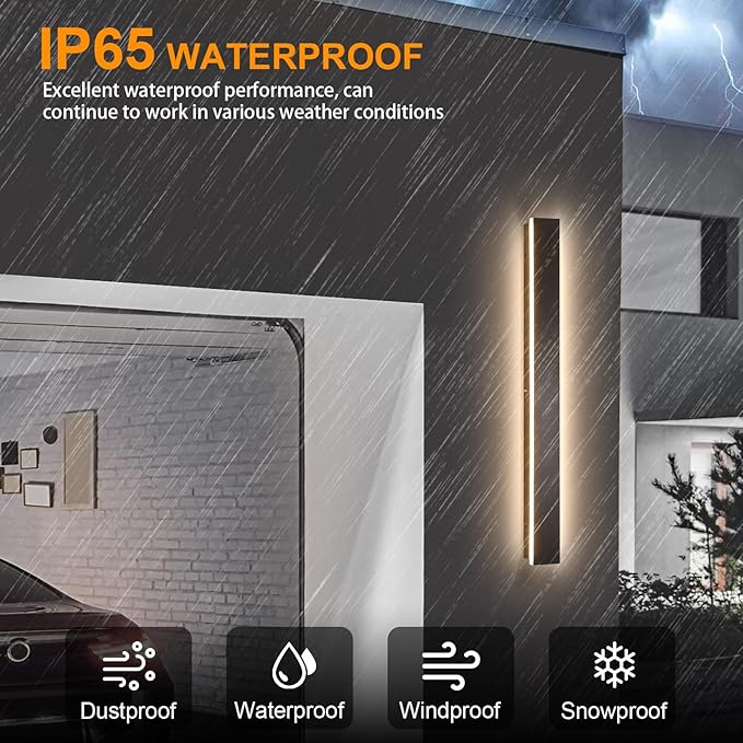 Modern Outdoor Lights Fixture,2pack 92.5inch Exterior Porch Lights Fixture Wall Mount,Dimmable Rectangular Black Linear Long LED Outdoor Entrance Wall Sconce Lighting for Garage,Front Door