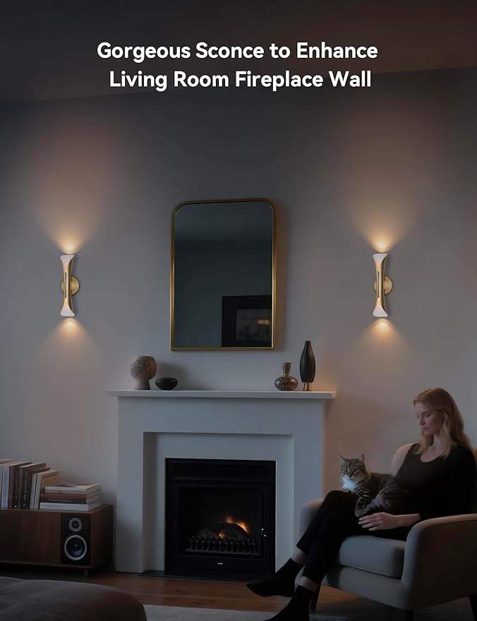 Tubicen Gold Wall Sconce Dimmable Mid Century Modern Sconces 15.7" H Large Up and Down Wall Lights for Living Room Movie Theater Lights for Wall Lamps for Bedroom Hardwired