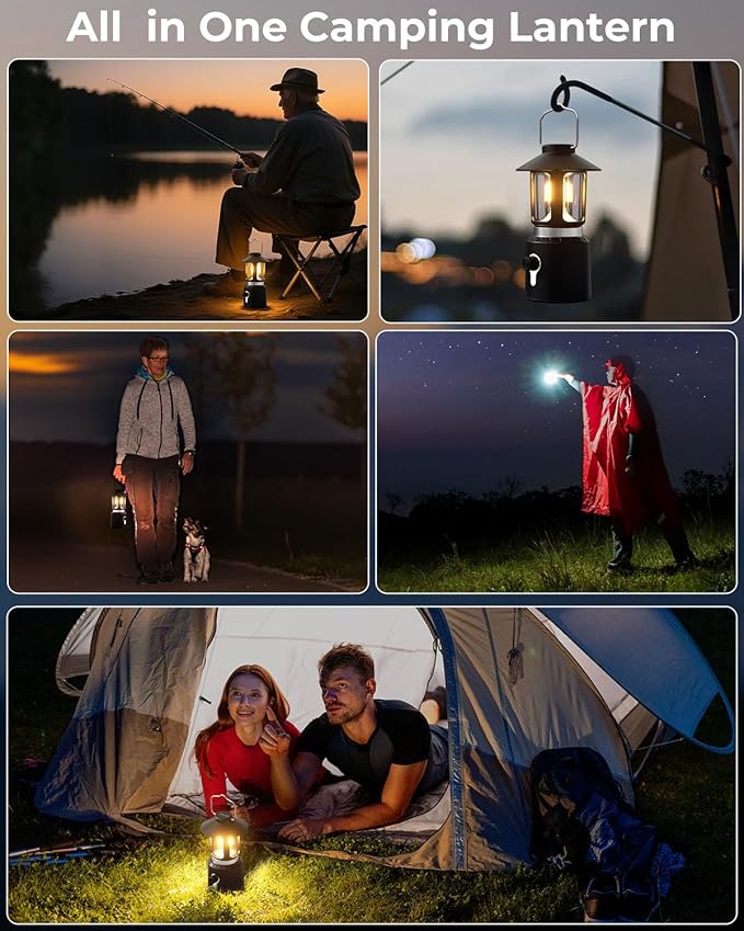 Camping Lantern Rechargeable, Telescopic Camping Light, Waterproof Retro Emergency Lights, Electric Lanterns for Power Outages, Vintage Hurricane Lamp for Tent Outdoor Patio RV Fishing