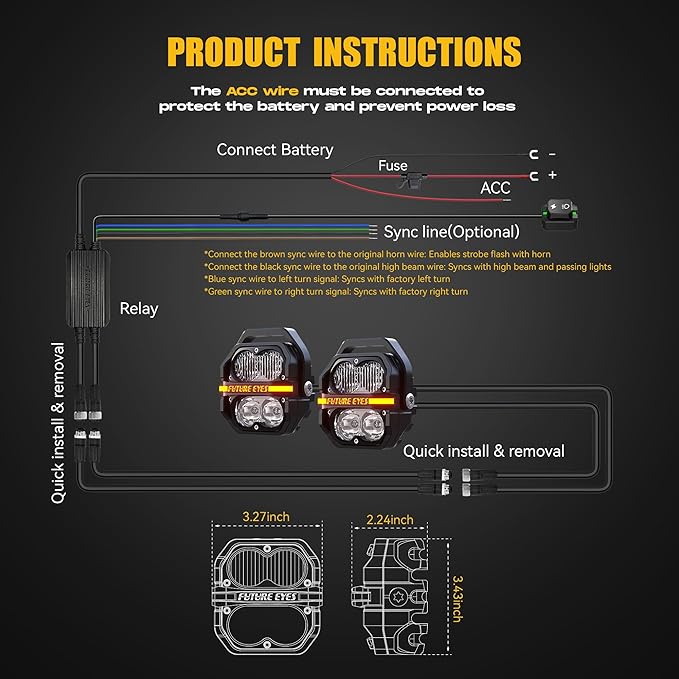 Future Eyes 120W LED Motorcycle Lights, High & Low Beam, Amber Fog Light, Waterproof Off-Road Auxiliary Headlight for Night Riding, ATV, UTV, and Motorcycle Fog & Driving Lights