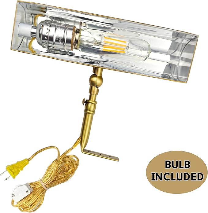 Royal Designs, Inc. Plug-in Picture Light, Gallery Lighting, 12 ft Cord with in-Line Hi/Low/Off Switch, PLP-2008-8-BSB-2, Brushed Satin Brass, 8.75 Inches, Pack of 2