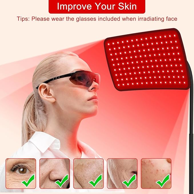 Red Light Therapy for Face and Body, 660nm Red Light Therapy and 850nm Infrared Light Therapy Lamp with Adjustable Stand