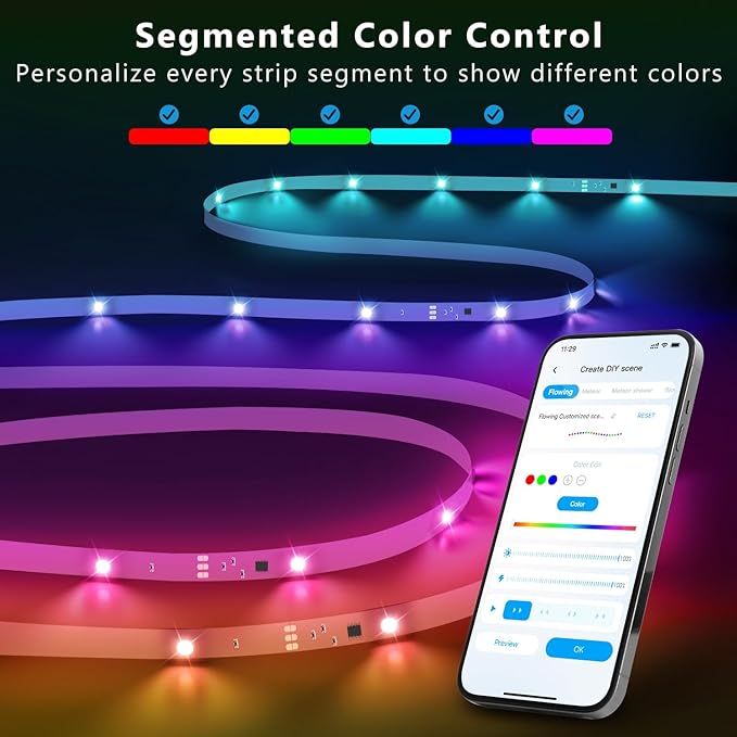 DAYBETTER 100ft Smart IC LED Strip Lights, BGRIC LED Lights for Bedroom, DIY Multiple Colors on One Line, App Control Color Changing Strip Lighting Music Sync Home Decor(1 Roll)